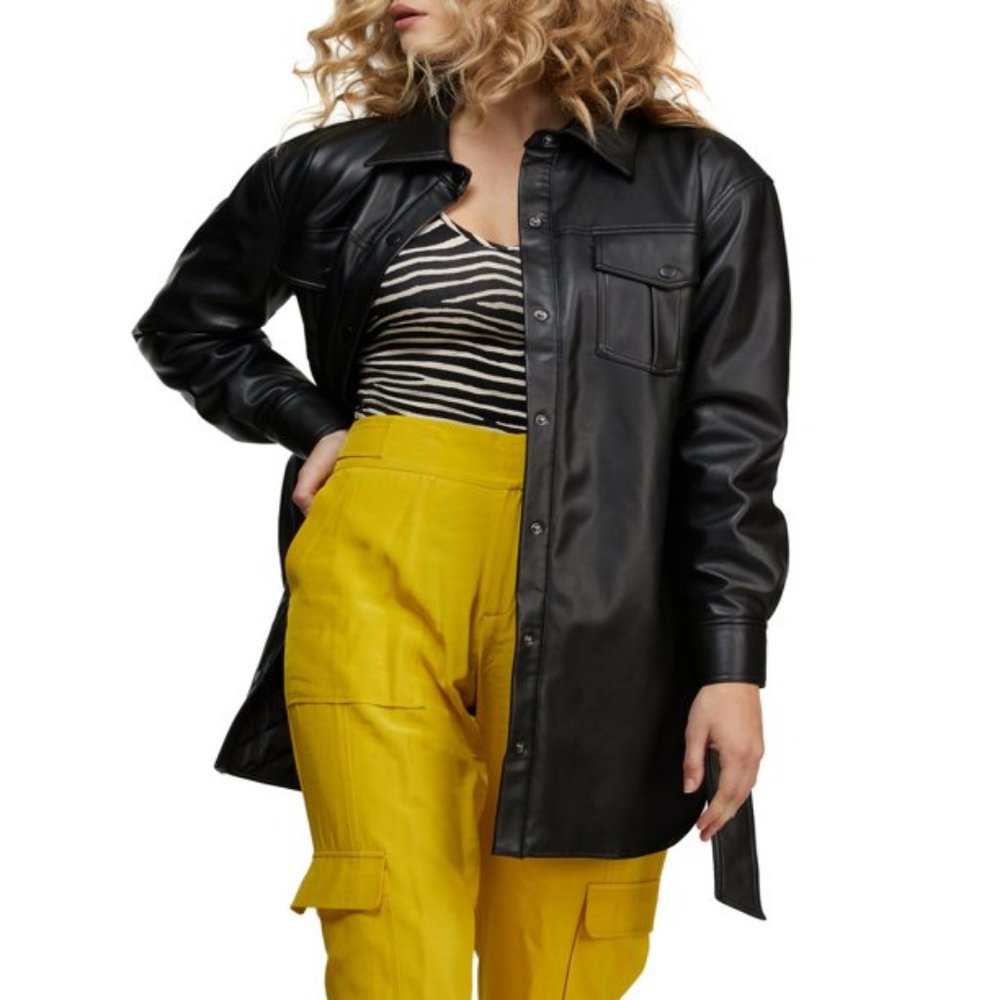 FREE SHIPPING! NVLT Women’s Vegan Leather Shirt Jacket - Picture 3 of 11